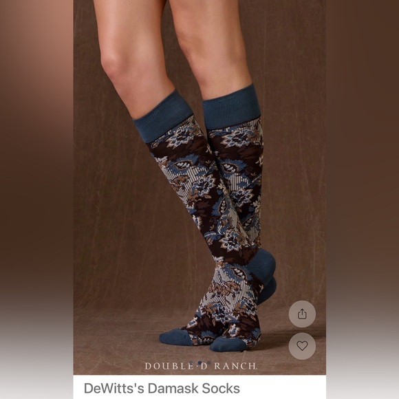 Double D Ranch Brown and Blue Damask Socks - Picture 3 of 4